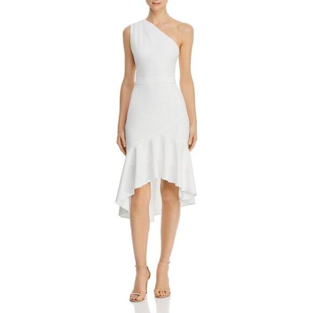 AQUA Ivory One Shoulder Cocktail Dress - 4